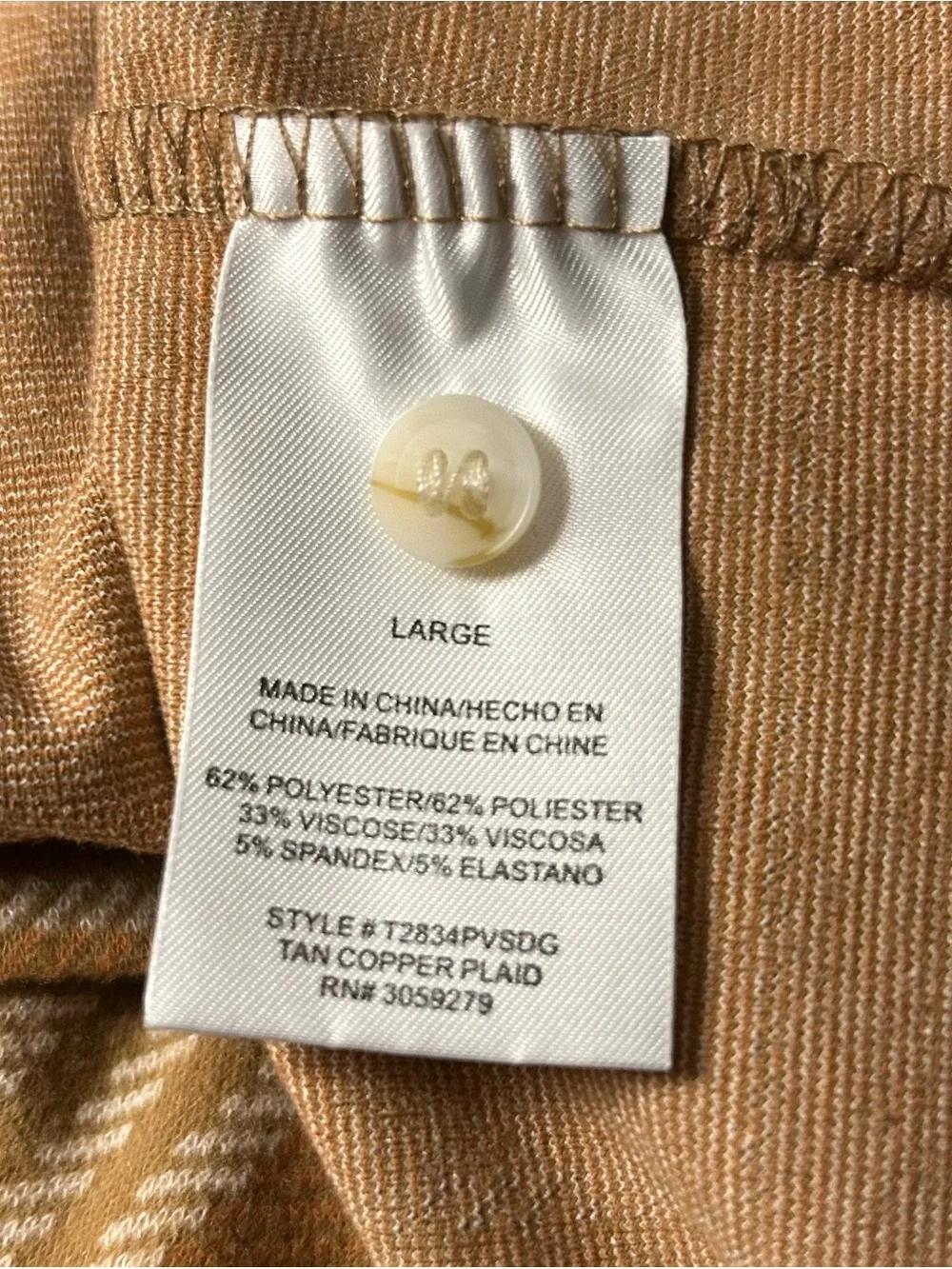 Thread & Supply TXS Tan Cream Plaid Cropped Shacket Shirt Size L Cozy Normcore - Picture 7 of 7
